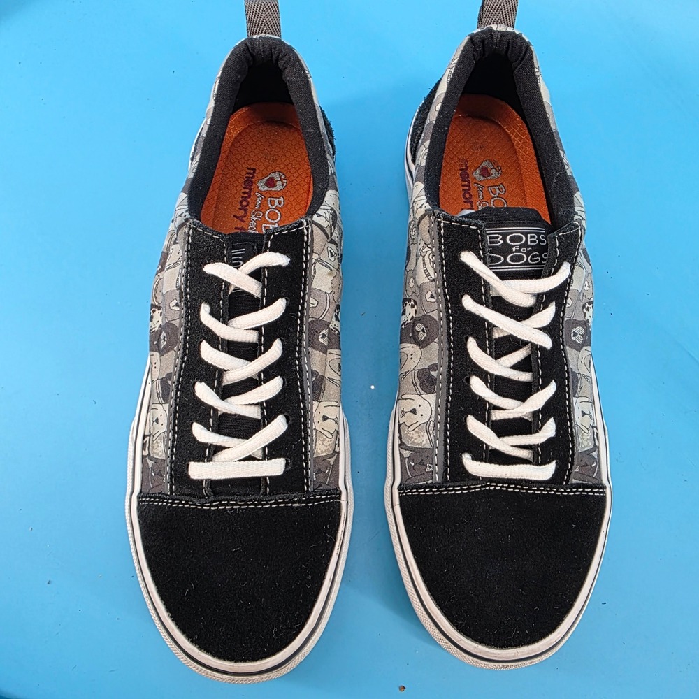 Skechers BOBS for Dogs Black Grey Dog‎ Print Sneakers Low Top 33294 Womens 10 - Picture 11 of 14